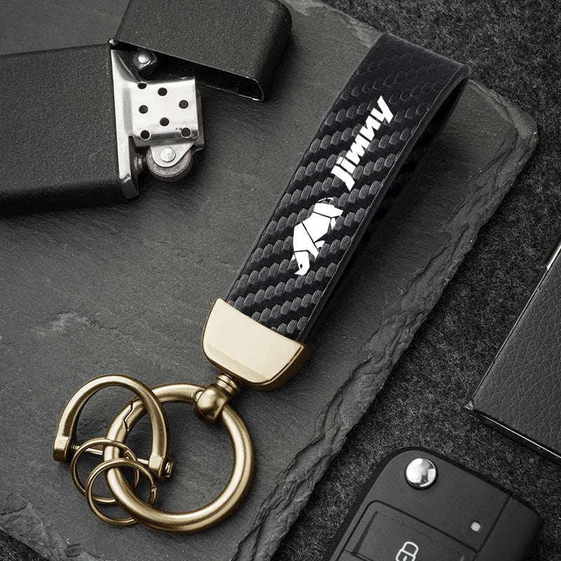 Carbon Fiber Style Keychain | Suzuki Car Key Accessory close-up view
