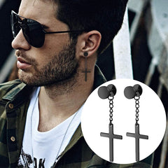 1 Pairs Punk Gothic Stainless Steel Stud Earring Cross Round Fake Ear Taper Dumbbell Fas detail view