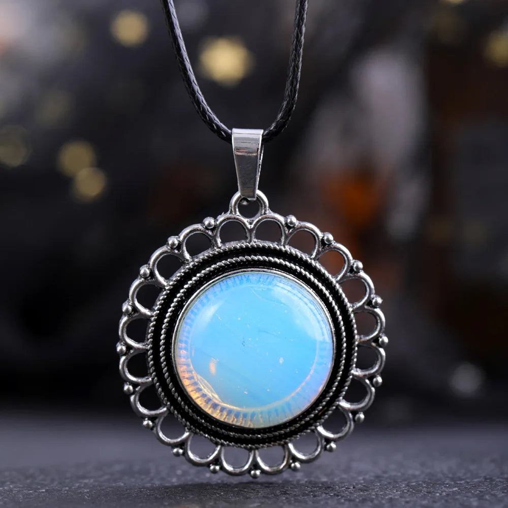 Lace Agate Pendant Necklace | Vintage Handmade Crystal Jewelry alternate view