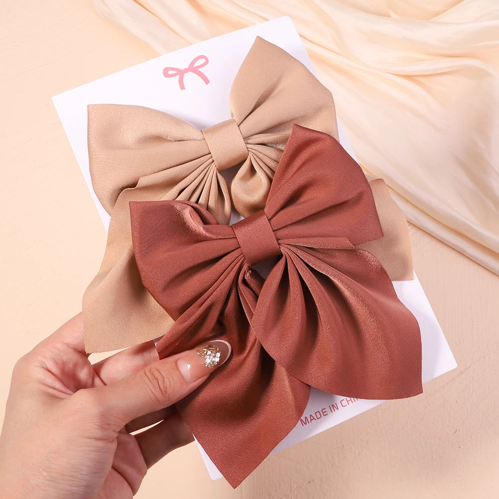 2Pcs/set Sweet Solid Bowknot Hair Clips for Women Girls Print Bows Hairpins Barrettes Duckbill Clip Headwear Hair Accessories