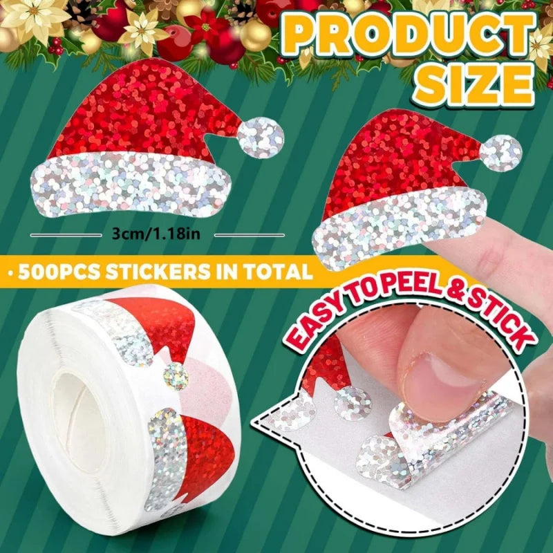 Christmas Hat Stickers | 500pcs Laser Gift Packaging Labels lifestyle view