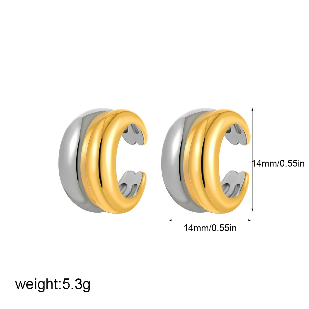 Unique Design Gold Silver Mix Color Geometric Clip Earring Cuff Stainless Steel Squar lifestyle view