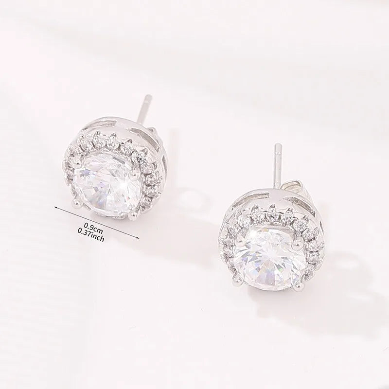 Delicate Small Round Stud Earrings Women with Shiny Cubic Zirconia Simple Versatile f lifestyle view