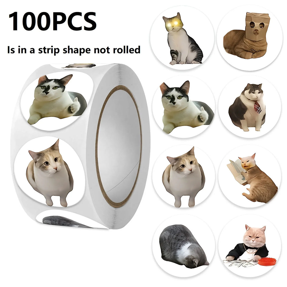 Funny Cat Cartoon Sticker Roll | 100pcs Animal Stickers for Photocard Decor close-up view