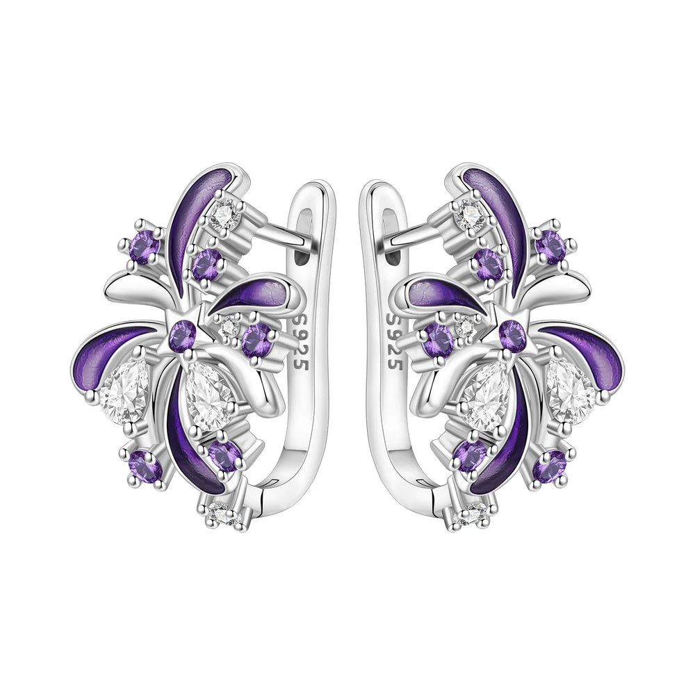 Orstarry Original 925 Sterling Silver Blue Iris Flower Earrings Women Hoop Earring additional angle