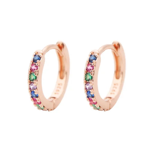 2Pcs Rainbow Little Huggies Stainless Steel Hoop Earrings Girl Tiny Rings Cartilage Sm close-up view