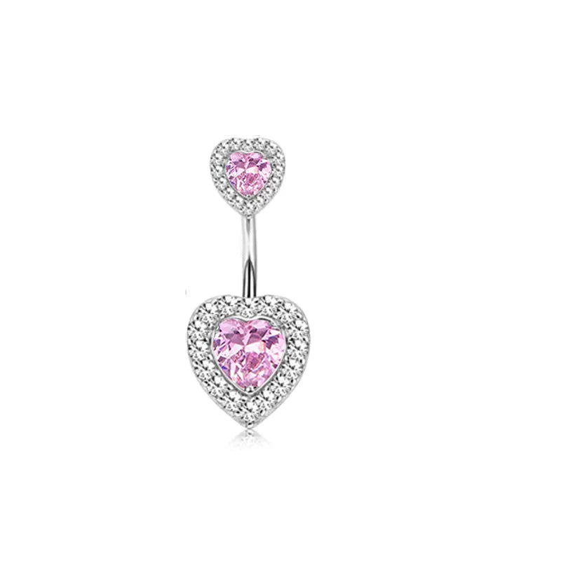 1PCS Pink Crown Belly Button Rings Jewelry Stainless Steel Heart Navel Piercing Barbel close-up view