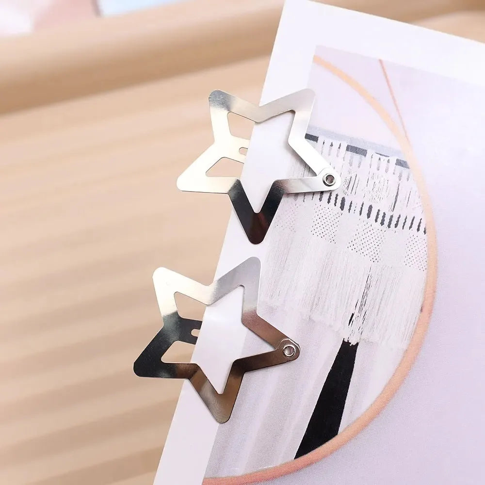 10/25/50/100/200pcs Y2K Silver Star Hair Clips for Girls Metal Snap Clip Hairpins B additional angle