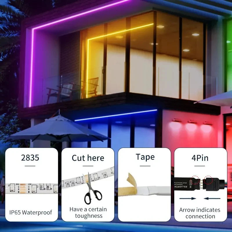 USB LED Strip Lights 2m 60 LEDs/m with Remote | RGB Backlight for Home Decor close-up view