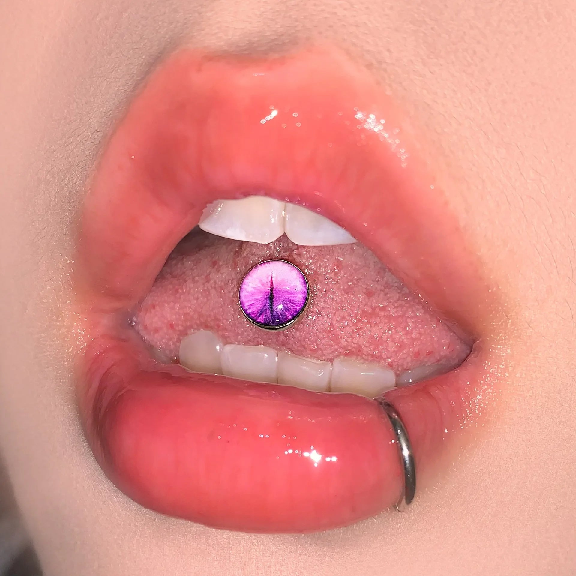 New Trendy Hypoallergenic Stainless Steel Colorful Eye Tongue Rings for Women Tongu additional angle
