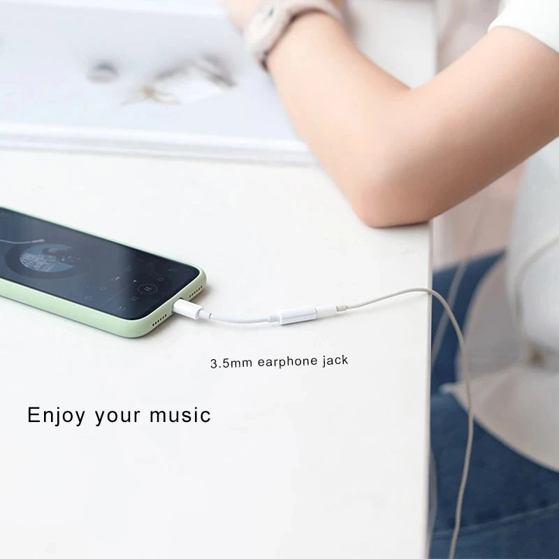 Lightning to 3.5mm Headphone Adapter – Aux Audio Jack Splitter for iPhone 13/12/11/10 lifestyle view