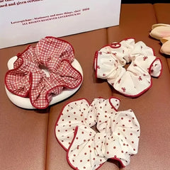 2/3pcs High End Red Cute Dot Plaid Scrunchies for Women Girls Soft Elastic Hair Ties Gen detail view