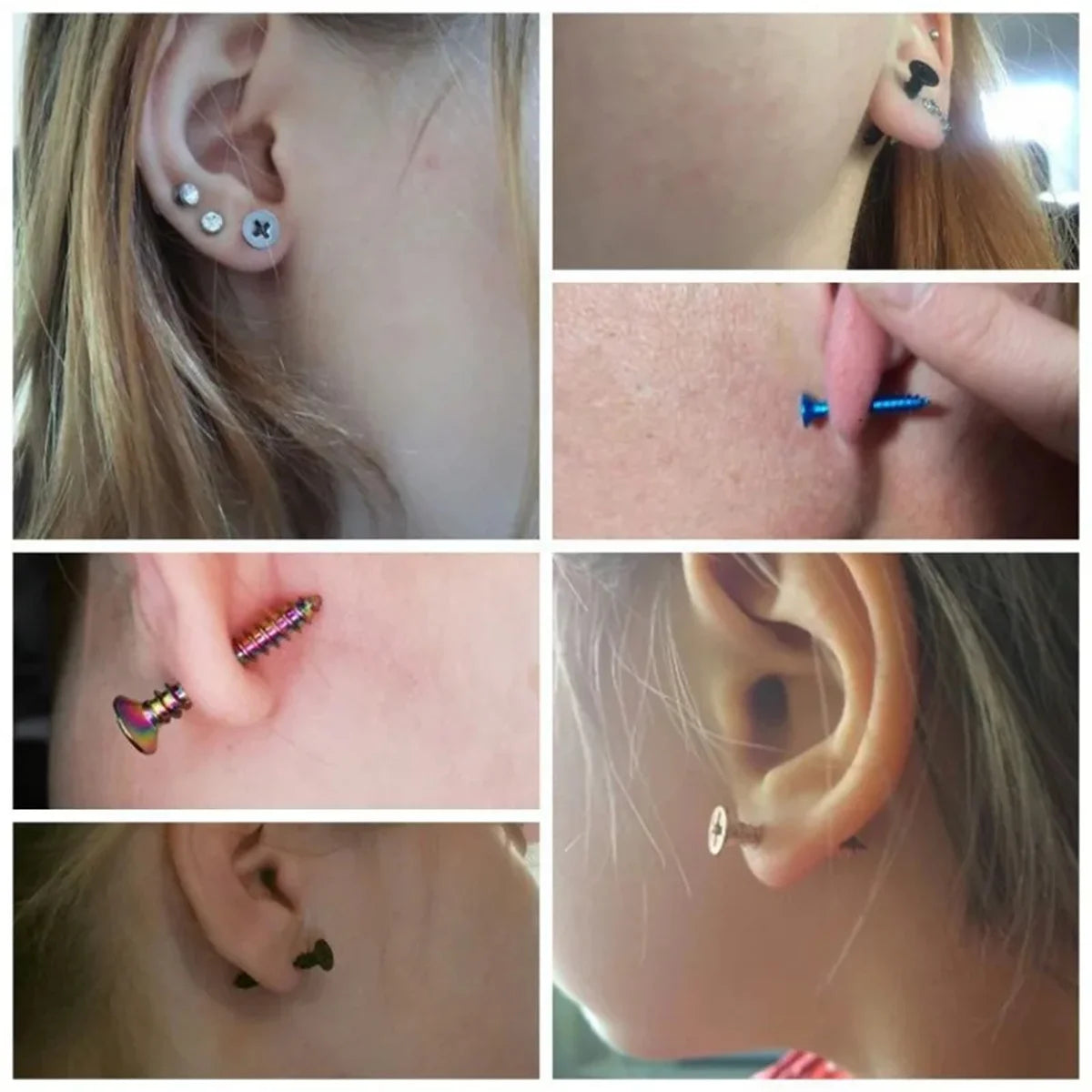 2pcs Fashion Punk 316L Stainless Steel Nail Screw Stud Earring for Women Men,Cartilage close-up view