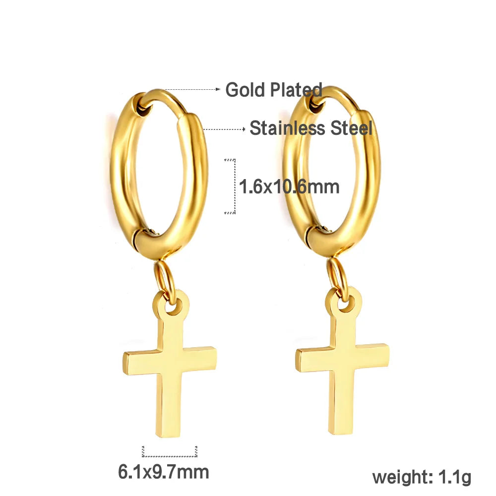 LUXUSTEEL Trendy Cross Women's Stainless Steel Hoop Earrings Colorful Metal Stud Drop Earrings Fashionable Jewelry Gift