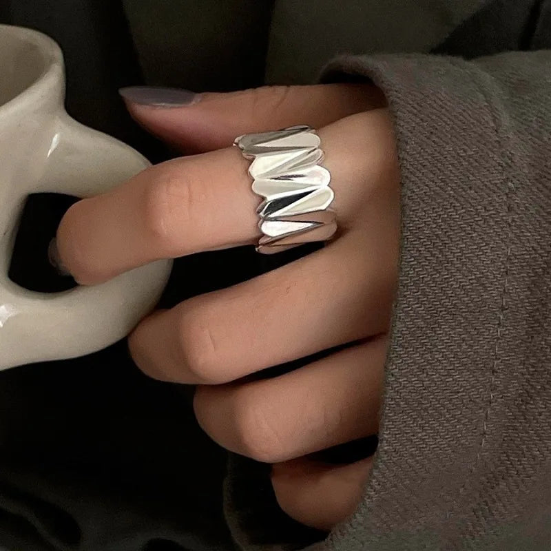 VENTFILLE 925 Sterling Silver Trend Arched Wide Ring For Female Geometry Punk Design Jew detail view
