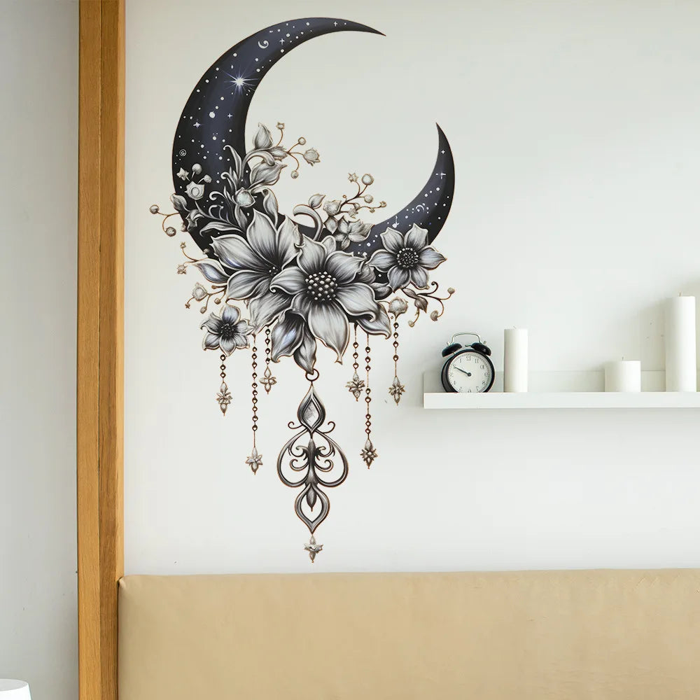 Moon Flower Vinyl Wall Sticker | Girl Room Decoration close-up view