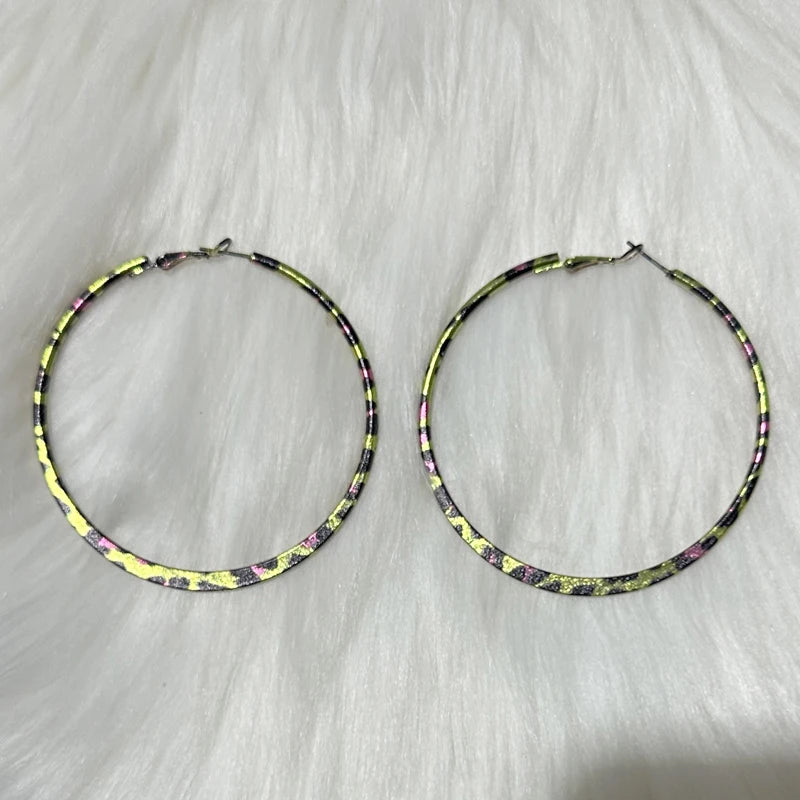Pink Leopard Print Round Hoop Earrings | Y2K Vintage Punk Jewelry additional angle