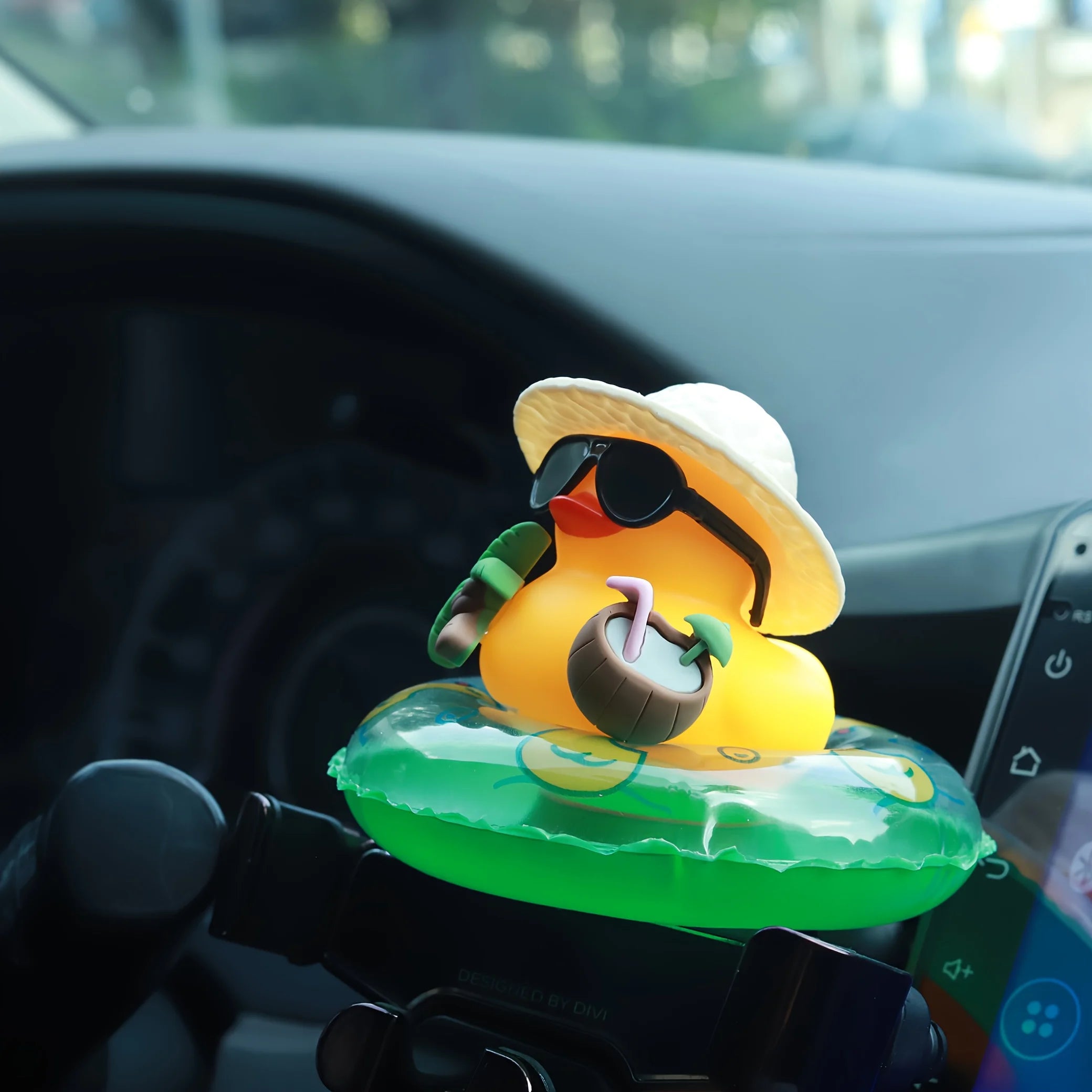 Tropical Rubber Duck Car Ornament with Sunglasses