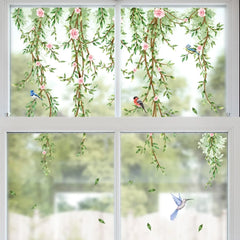Branches Flowers Birds Window Sticker | Electrostatic Decorative Mural close-up view