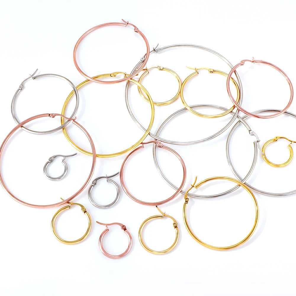 ASONSTEEL Simple Stainless Steel Hoop Earrings | Glossy Minimalist Classic Circles detail view