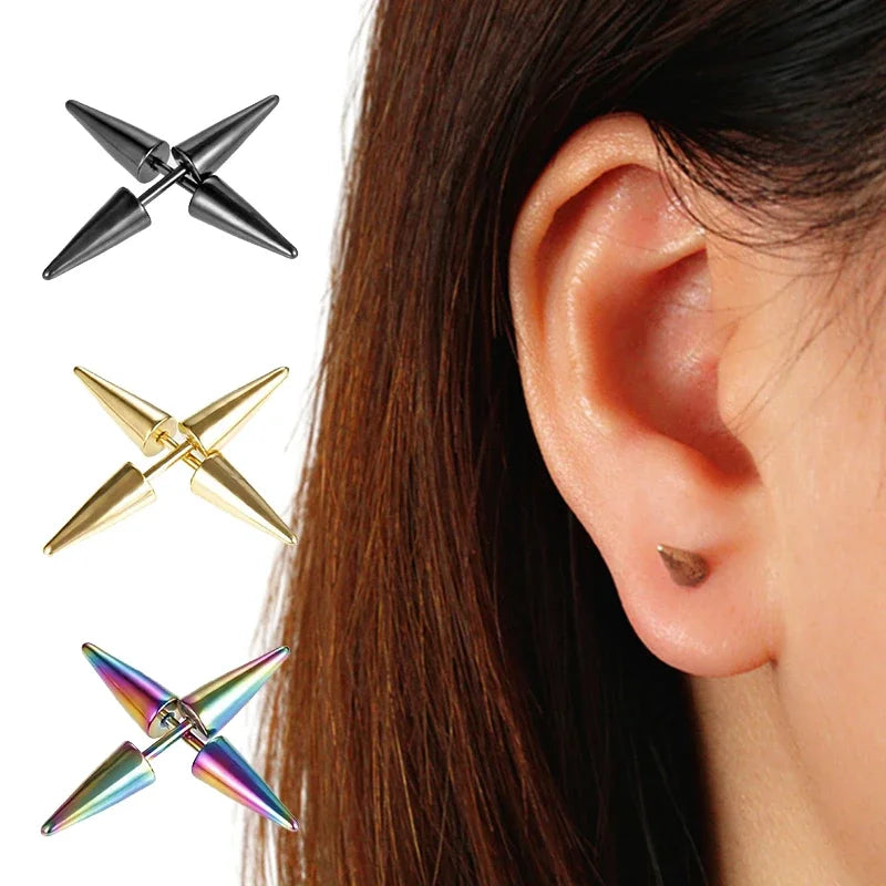 2PCs Classic Fashion Punk Rock Rivet Spike Tip Cone 316L Stainless Steel Women Men ear Stud Earrings