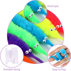 12Pcs Fuzzy Worm Magic Toys | Kids Magic Trick Set and Pet Interactive Toy close-up view
