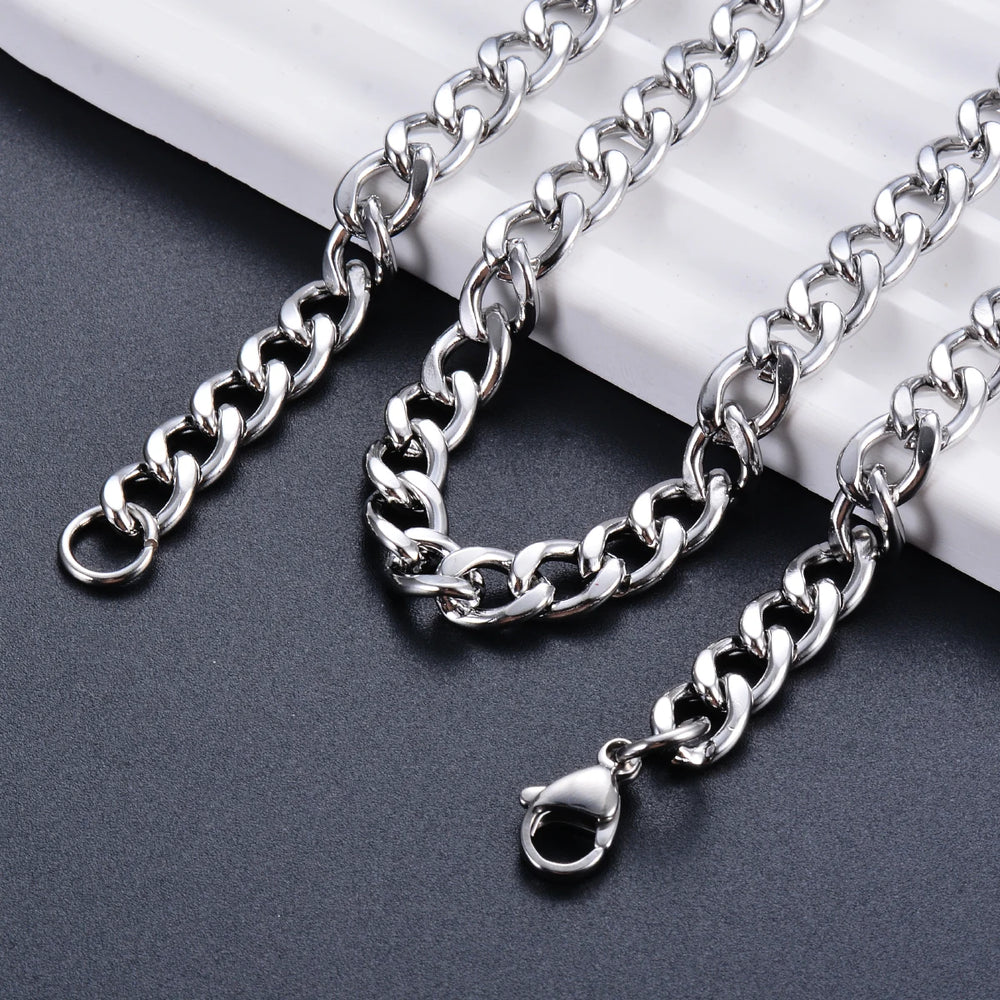 Stainless Steel Curb Cuban Link Chain Necklace | Unisex Punk Choker Jewelry lifestyle view