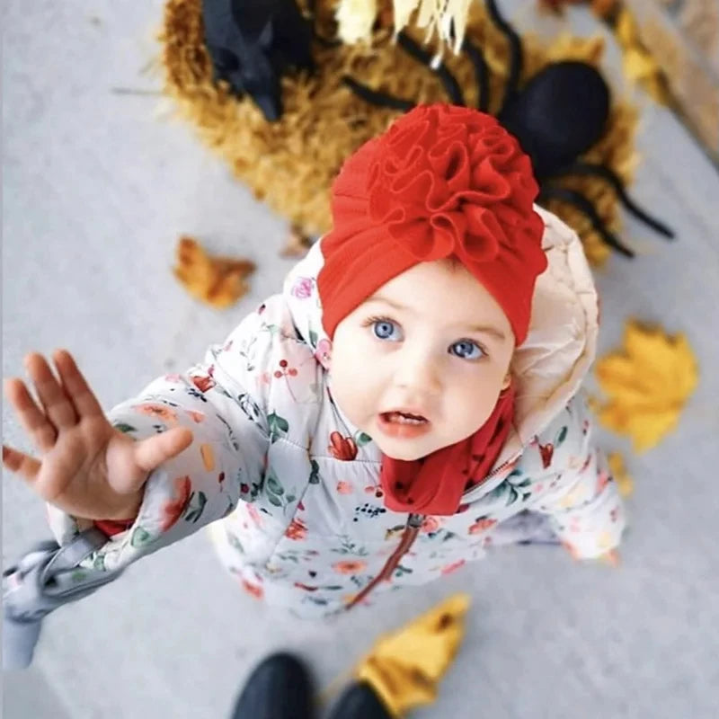 Baby Girl Turban Hat | Lovely Flower Soft Cap for Newborn Photography close-up view