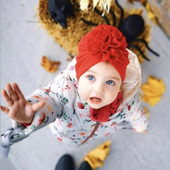 Baby Girl Turban Hat | Lovely Flower Soft Cap for Newborn Photography close-up view