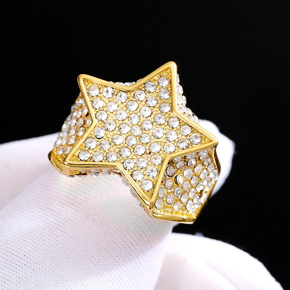 Milangirl New Hip Hop Rock Five Star Rings Men Luxury Women Rhinestones Zircon Pentag alternate view