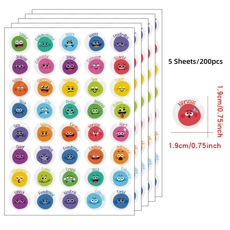 200 Pcs Emotional Feelings Stickers Set | Funny Mood Stickers for Student Emotional Su close-up view