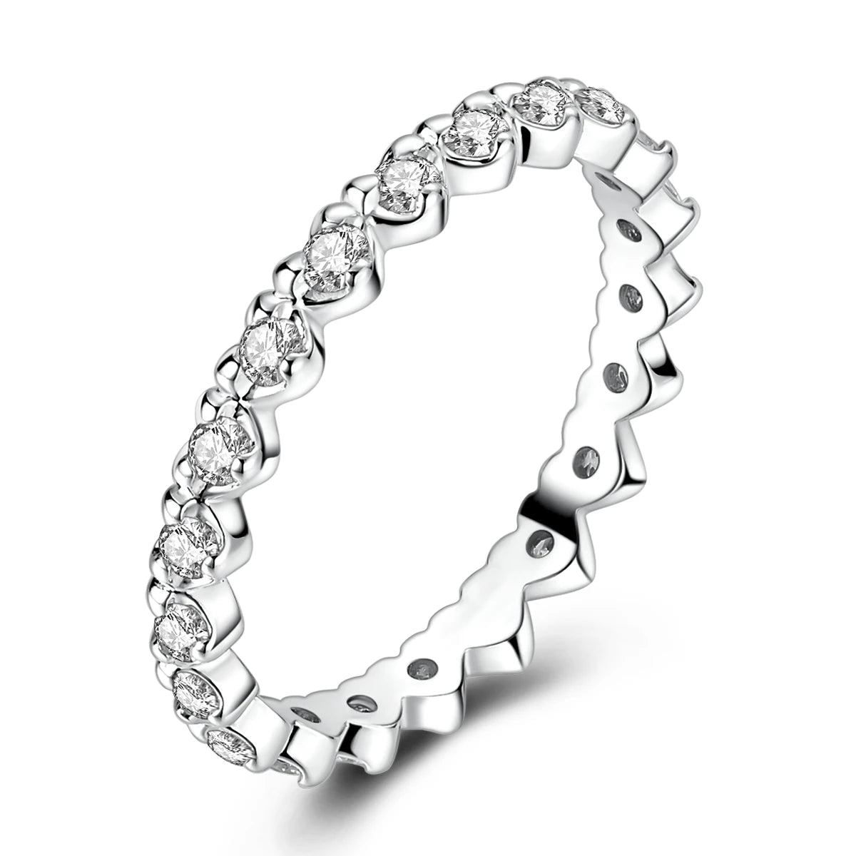 925 Sterling Silver Heart Ring with Cubic Zircon | Geometric Wedding Band for Women close-up view