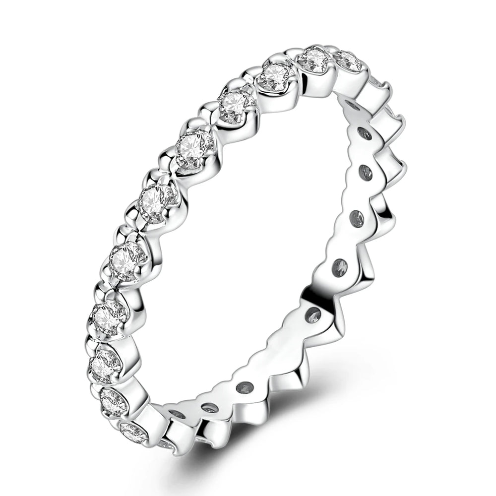 925 Sterling Silver Heart Ring with Cubic Zircon | Geometric Wedding Band for Women close-up view