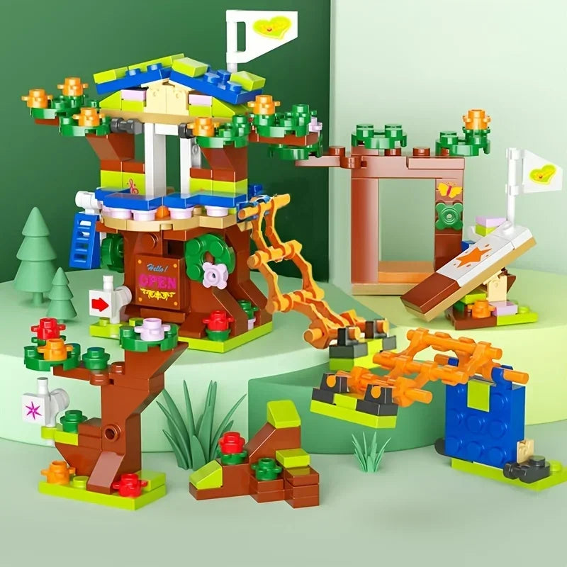 6in1 Tree House Building Blocks Set | Girls Castle Room with Climb Slide lifestyle view