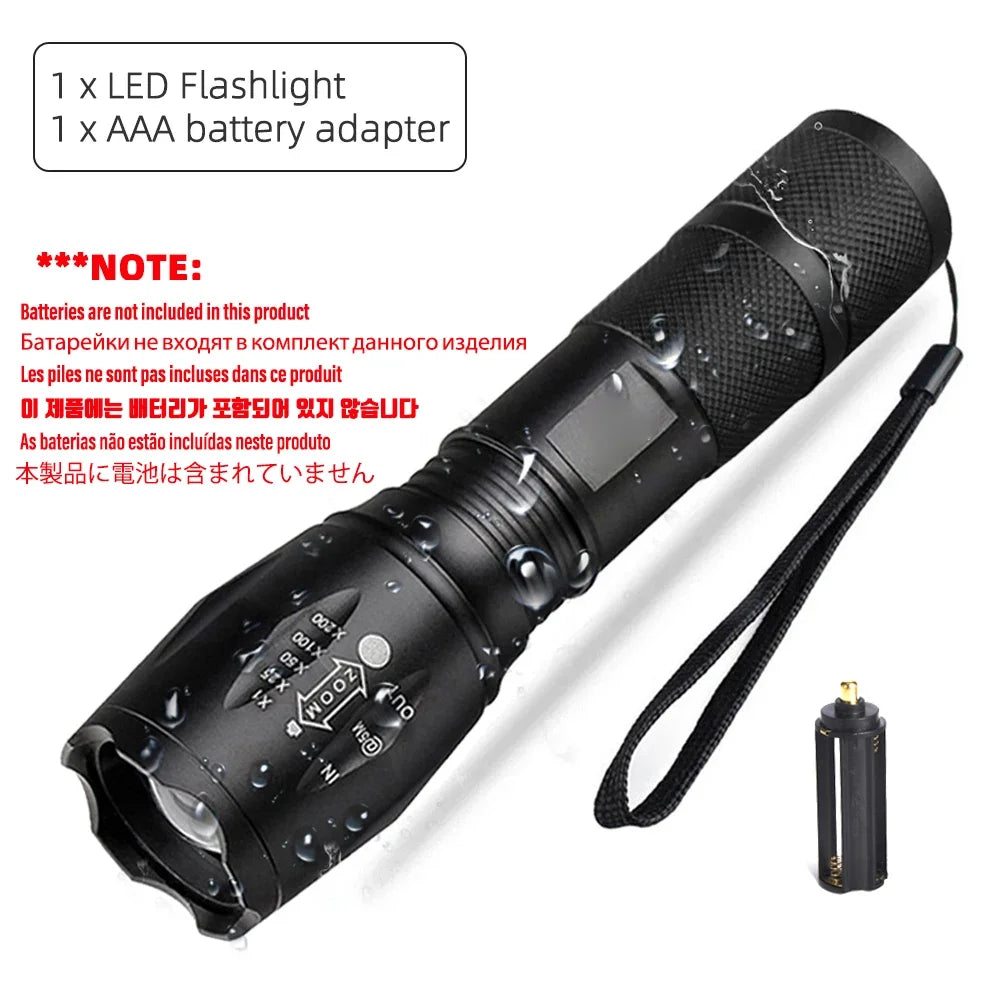 High Power LED Flashlight | Camping Torch with 5 Modes and Zoom alternate view