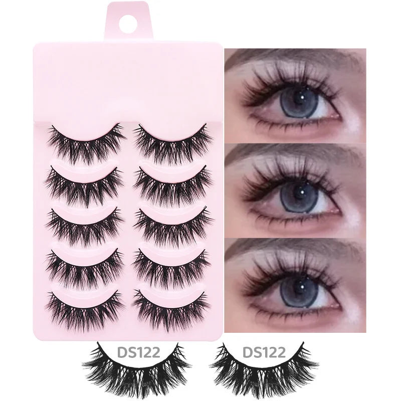 5 Pairs Manga Lashes Soft Natural Long False Eyelashes | Anime Wispy Strip Lashes f additional angle