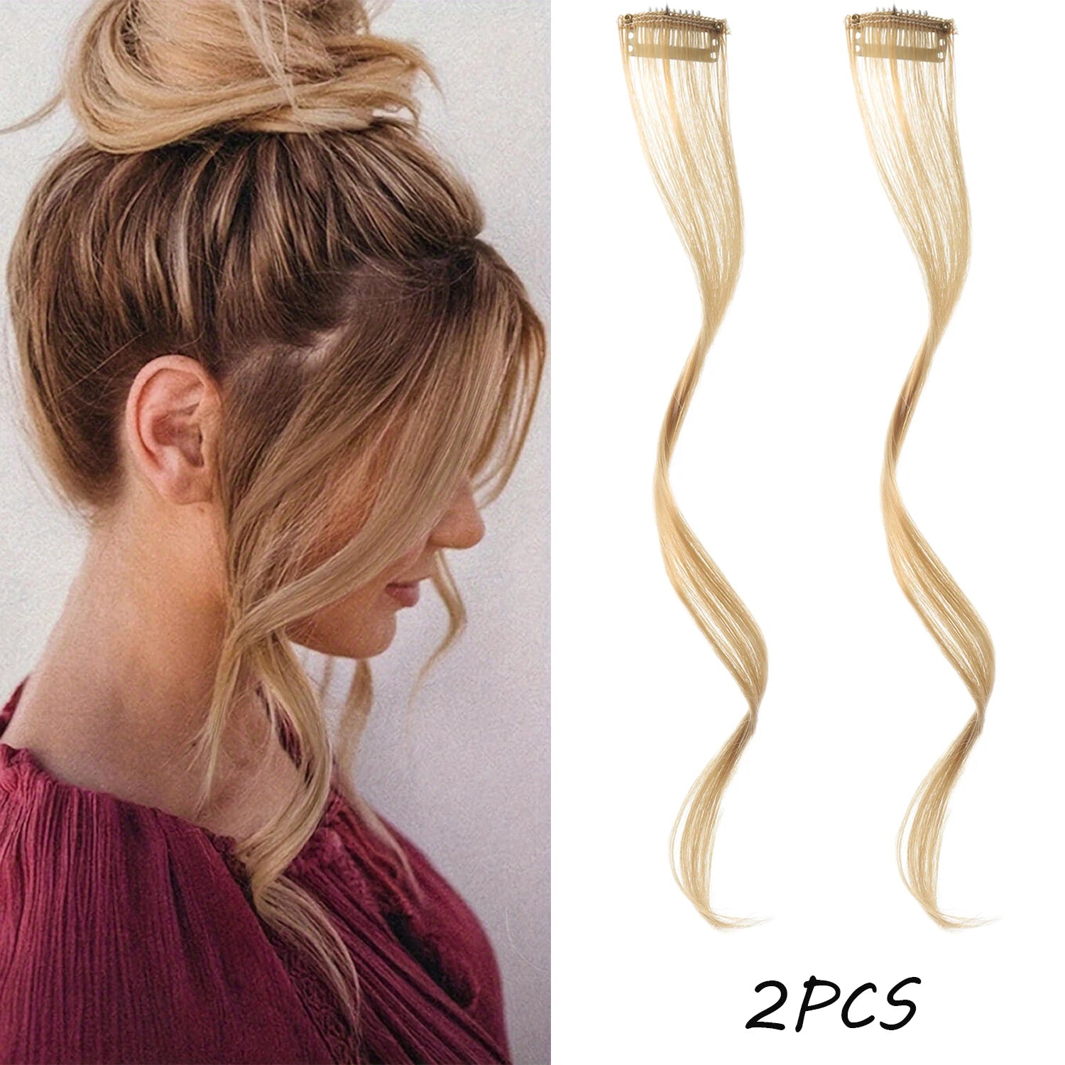 2PC Curly Bangs Clip-On Hair Extensions | Wavy Side Fringe with Invisible Clips lifestyle view