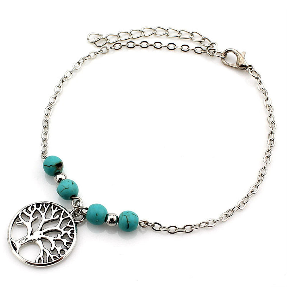 1Pc Boho Turquoise Starfish Anklets Summer Conch Rice Bead Anklet With Adjustable Chai close-up view