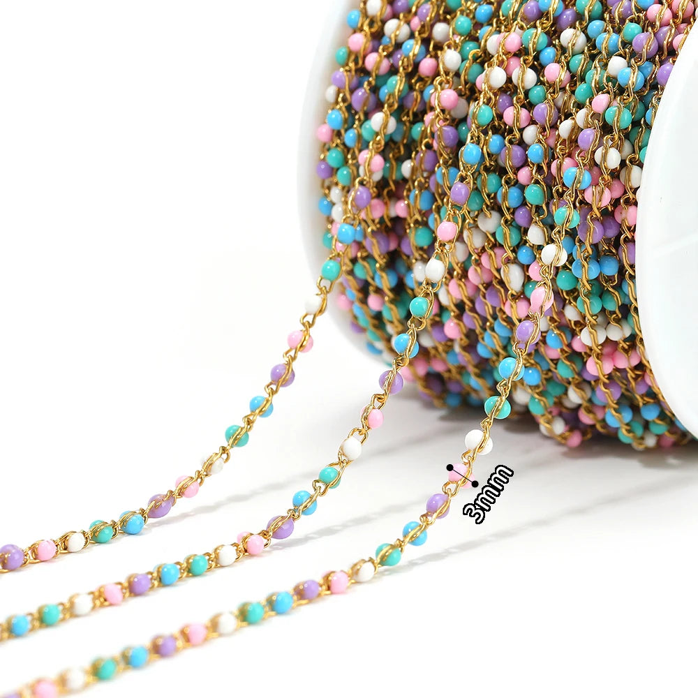 1 Meter Stainless Steel Enamel Beads Chain | DIY Jewelry Making Supplies detail view