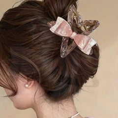 2026 New Pink Bow Tie Transparent Tea Star Hairpin Internet Celebrity Same Plate Hairpin Versatile Back Head Medium Grab Clip