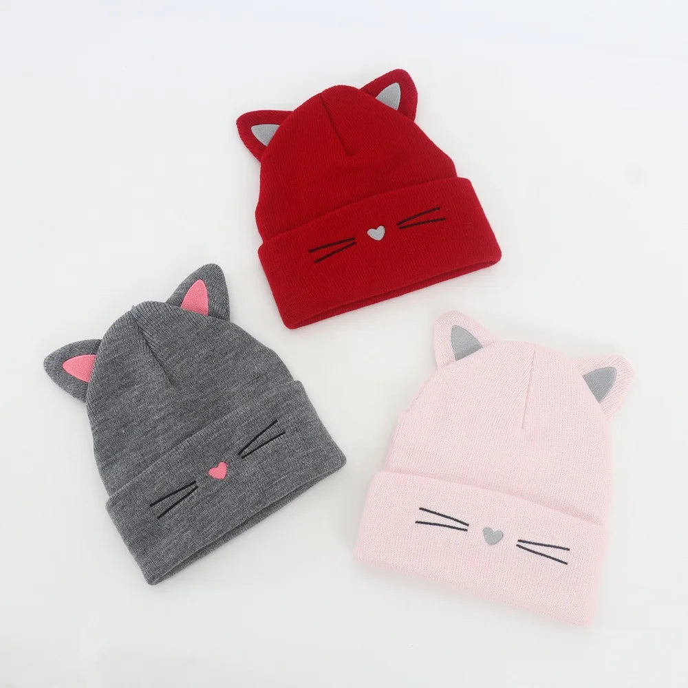 Baby Cartoon Cat Ears Knitted Hat | Warm Cotton Beanie for Toddlers detail view