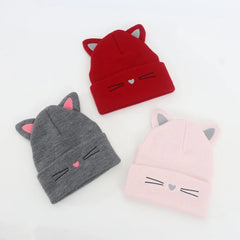 Baby Cartoon Cat Ears Knitted Hat | Warm Cotton Beanie for Toddlers detail view