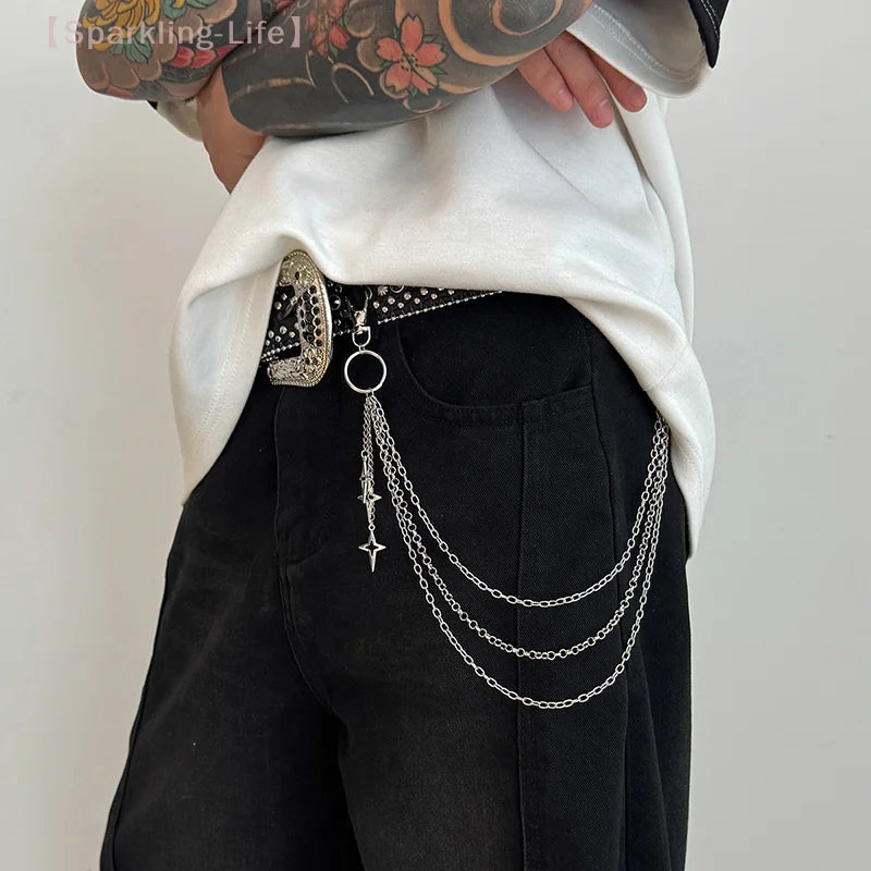 Retro Punk Cross Pendant Waist Chain | Unisex Hip Hop Jeans Keychain Accessory close-up view