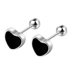 925 Sterling Silver Black Heart Star Stud Earrings | Small Round Earrings for Women detail view