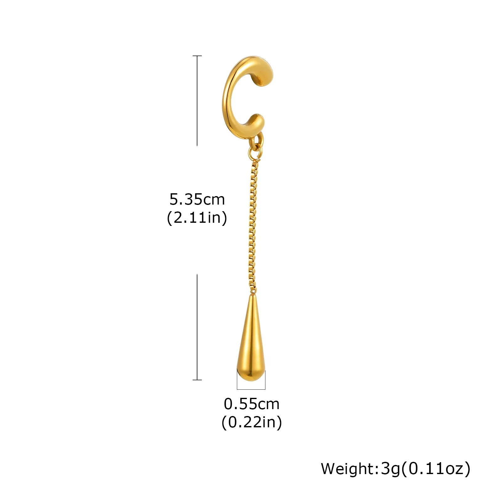 Fashion Long Tassel C-shaped Fake Piercing Ear Clip for Women Gold Plated Stainless additional angle