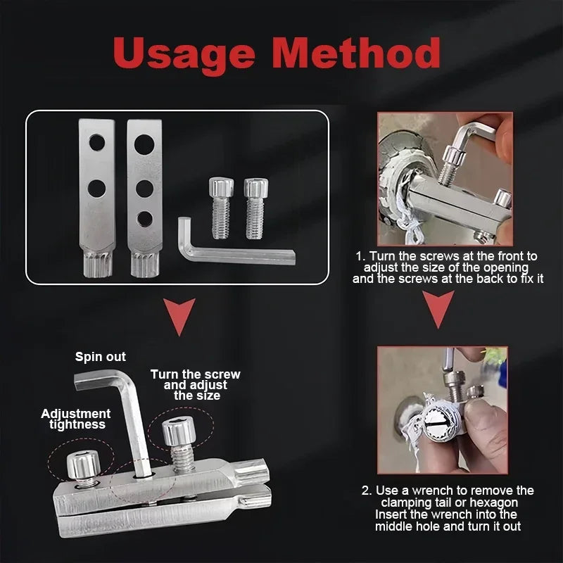 Broken Pipe Extractor Tool Set | Universal Plumbing Repair Kit close-up view