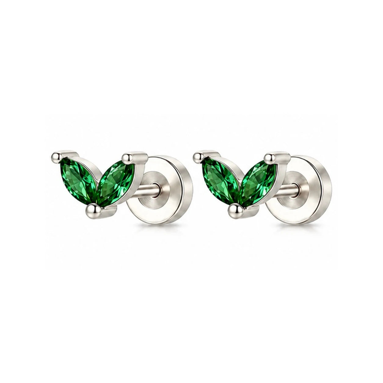 EVISPOL 18G Stainless Steel Flat Back Stud Earrings for Women Men Hypoallergenic Green close-up view
