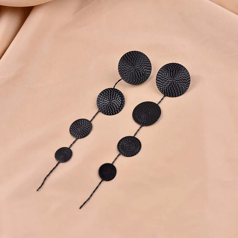 Vintage Metal Round Long Tassel Drop Earrings for Women Exaggerated Black Geometric C alternate view