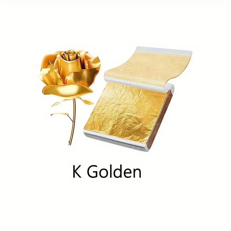 100pcs Imitation Golden Silvery Foil Paper Leaf Sheet Gilding DIY Art Craft Paper DIY alternate view