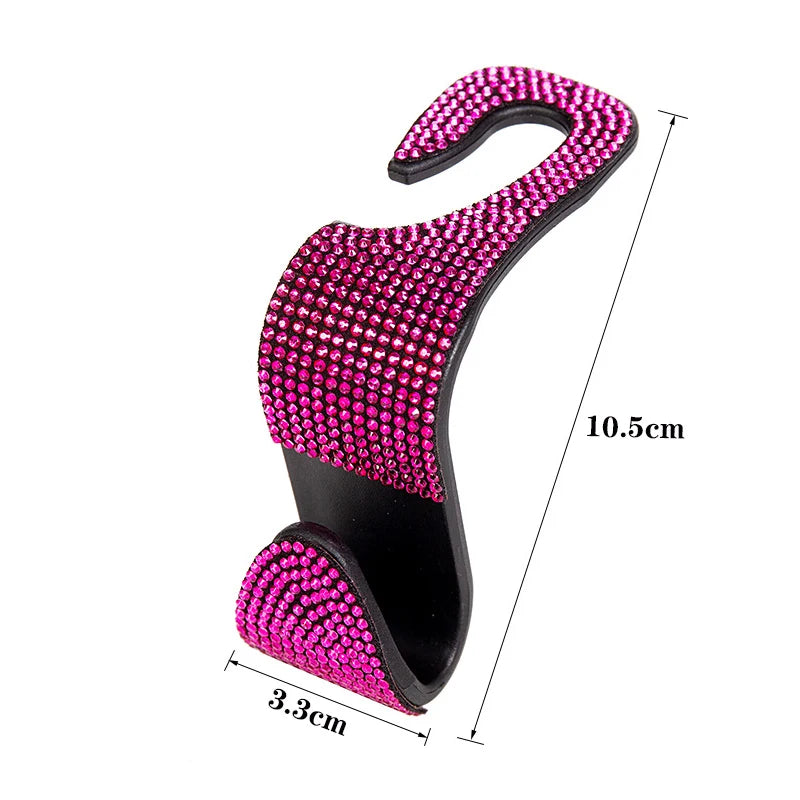 Rhinestone Car Seat Back Hook Bling Diamond Hanger Auto Back Universal Headrest Mou additional angle